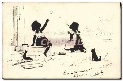 Cartes postales Contre la lumiere Enfants Chat