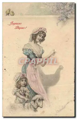 Cartes postales Fantaisie Femme Enfants Ombre chinoise Poule