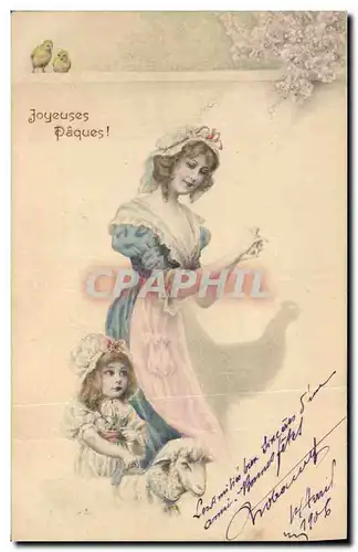 Cartes postales Fantaisie Femme Enfants Ombre chinoise Poule