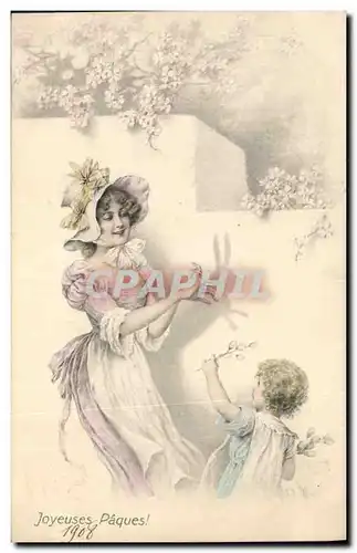 Cartes postales Fantaisie Femme Enfants Ombre chinoise Lapin