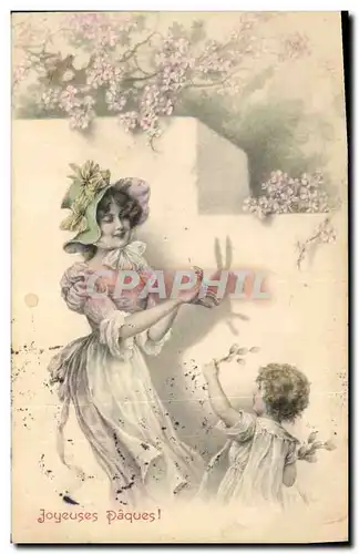 Cartes postales Fantaisie Femme Enfants Ombre chinoise Lapin