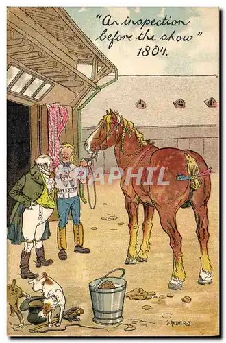 Cartes postales Fantaisie Illustrateur An inspection before the show 1804 Cheval Militaria Chien Hippisme