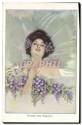 Cartes postales Fantaisie Illustrateur Femme aux glycines