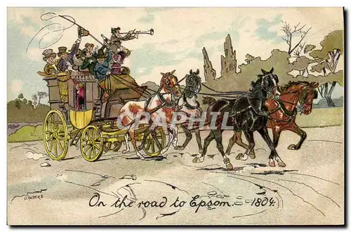 Ansichtskarte AK Fantaisie Illustrateur Anders On the road to Epsom 1804 Chevaux