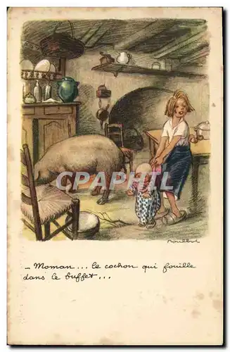 Ansichtskarte AK Fantaisie Illustrateur Poulbot Cochon Porc