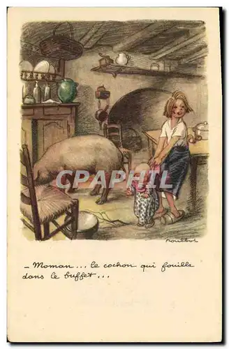 Cartes postales Fantaisie Illustrateur Poulbot Cochon Porc