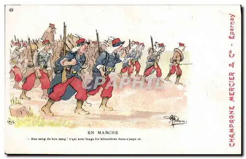 Ansichtskarte AK Fantaisie Illustrateur Albert Guillaume En marche Militaria