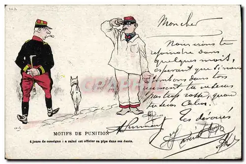 Cartes postales Fantaisie Illustrateur Albert Guillaume Motifs de punition Chien Militaria