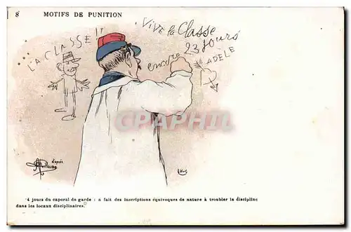 Cartes postales Fantaisie Illustrateur Albert Guillaume Motifs de punition Militaria