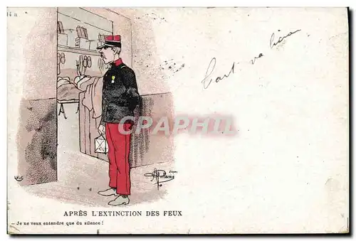 Ansichtskarte AK Fantaisie Illustrateur Albert Guillaume Militaria Apres l&#39extinction des feux
