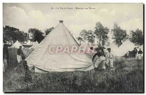 Cartes postales Militaria La vie au camp Montage de tentes