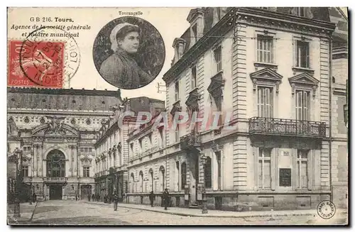Cartes postales Banque Tours Agence de la Societe Generale et theatre municipal Folklore