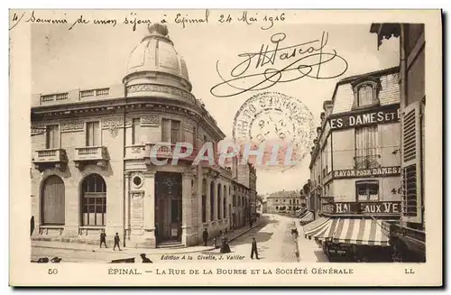 Cartes postales Banque Epinal La rue de la Bourse et la Societe Generale
