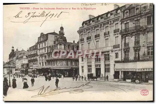 Cartes postales Banque Troyes Place des Anciennes boucheries et rue de la Republique Societe Generale