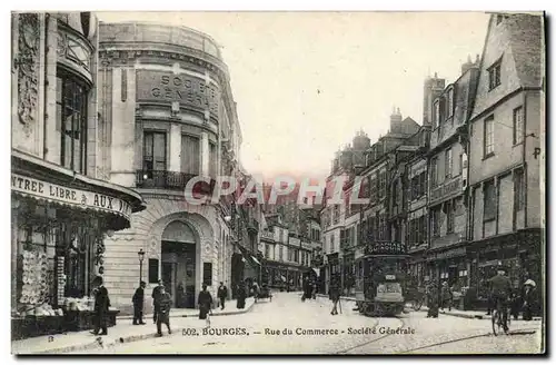 Cartes postales Banque Bourges Rue du commerce Societe Generale Tramway