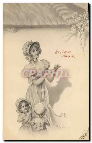 Cartes postales Fantaisie Femme Enfants Paques