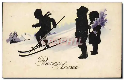 Cartes postales Contre la lumiere Enfants Ski
