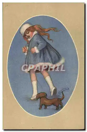 Cartes postales Fantaisie Illustrateur Enfant Chien