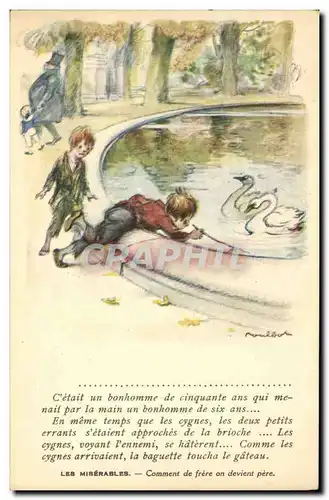 Ansichtskarte AK Fantaisie Illustrateur Poulbot Victor Hugo Les Miserables Cygne Swan