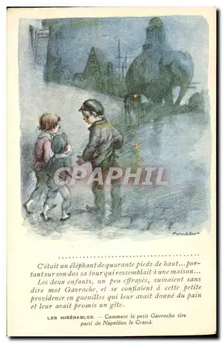 Ansichtskarte AK Fantaisie Illustrateur Poulbot Victor Hugo Les Miserables Gavroche Elephant Napoleon