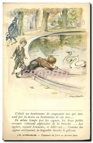 Ansichtskarte AK Fantaisie Illustrateur Poulbot Victor Hugo Les Miserables Cygne Swan