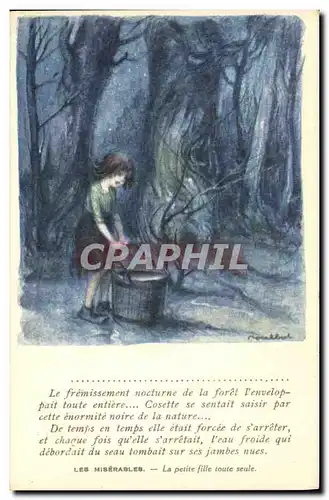 Cartes postales Fantaisie Illustrateur Poulbot Victor Hugo Les Miserables La petite fille toute seule Cosette