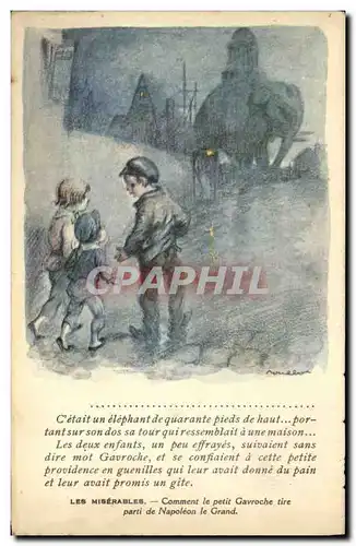 Ansichtskarte AK Fantaisie Illustrateur Poulbot Victor Hugo Les Miserables Gavroche Elephant Napoleon