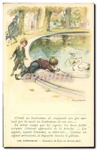 Cartes postales Fantaisie Illustrateur Poulbot Victor Hugo Les Miserables Cygne Swan