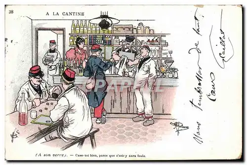 Cartes postales Militaria A la cantine