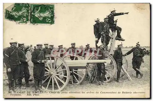 Cartes postales Militaria Camp de Mailly Chefs de piece attendant les ordres du commandant de batterie observant