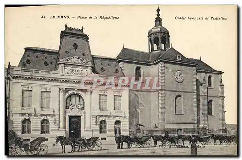 Cartes postales Banque Le Mans Place de la Republique Credit Lyonnais et Visitation