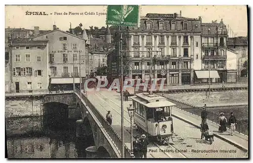Ansichtskarte AK Banque Epinal Pont de pierre et Credit Lyonnais Tramway