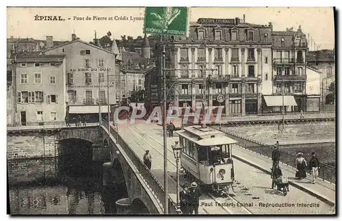 Cartes postales Banque Epinal Pont de pierre et Credit Lyonnais Tramway