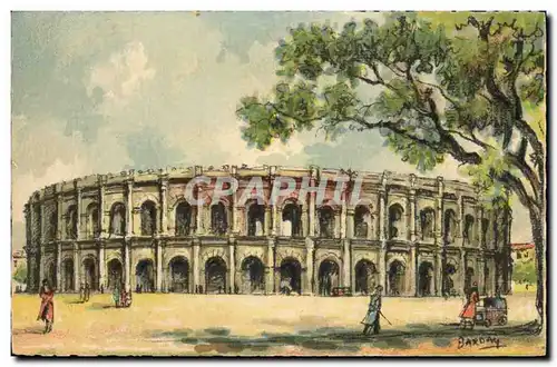 Cartes postales Fantaisie Illustrateur Barday Nimes les arenes