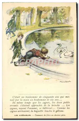 Ansichtskarte AK Fantaisie Illustrateur Poulbot Victor Hugo Les miserables Cygne Swan