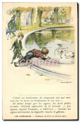 Cartes postales Fantaisie Illustrateur Poulbot Victor Hugo Les miserables Cygne Swan