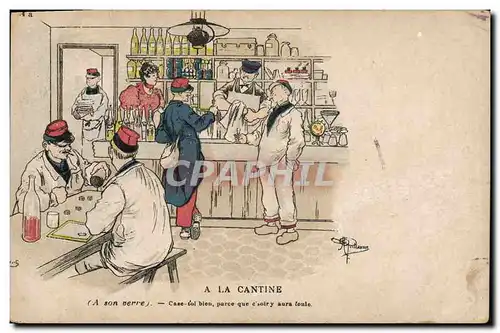 Cartes postales Militaria A la cantine