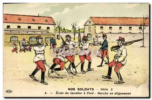 Ansichtskarte AK Militaria Ecole du cavalier a pied Marche en alignement