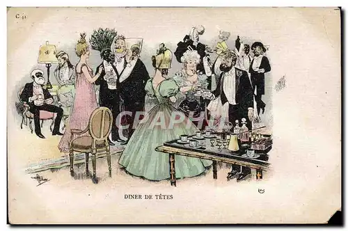 Cartes postales Fantaisie Illustrateur Albert Guillaume Diner de tetes