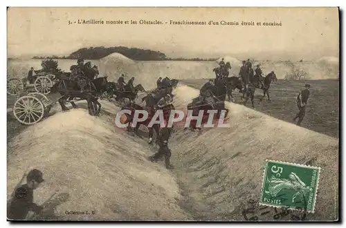 Cartes postales Militaria Artillerie montee et les obstacles Franchissement d&#39un chemin etroit et encaisse