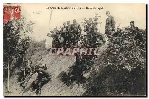 Cartes postales Militaria Les grandes manoeuvres Infanterie Descente rapide