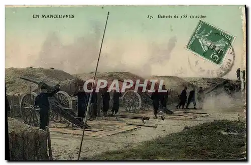 Cartes postales Militaria En manoeuvres Batterie de 155 en action