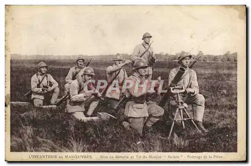 Cartes postales Militaria Infanterie en manoeuvres Mise en batterie et tir au mortier