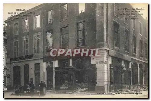 Cartes postales Banque Reims Place des marches et Rue Trudaine Societe nanceenne et la Bergere