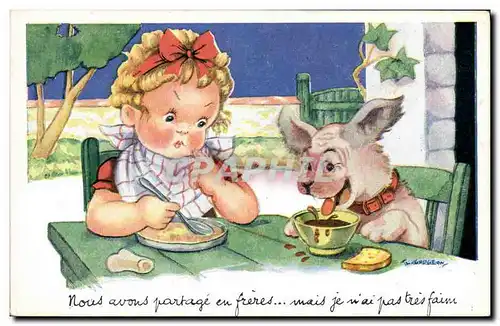 Cartes postales Fantaisie Illustrateur Gougeon Enfant Chien