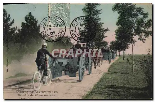 Cartes postales Militaria Manoeuvres Batterie de 75 en marche Velo Cycle