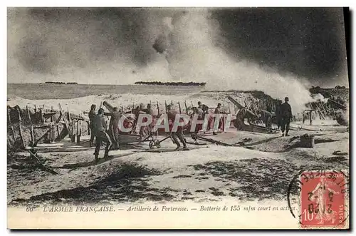 Cartes postales Militaria Artillerie de forteresse Batterie de 155mm court en action