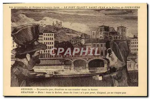 Cartes postales Guignols Guignol Lyon le pont Tilsitt Saint Jean et la colline de Fourviere