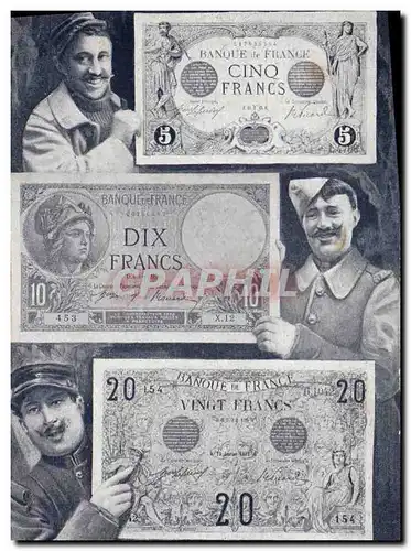 Cartes postales Billets Cinq Francs Dix Francs Vingt Francs