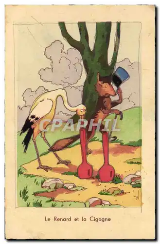 Cartes postales Fantaisie Illustrateur Le renard et la cigogne